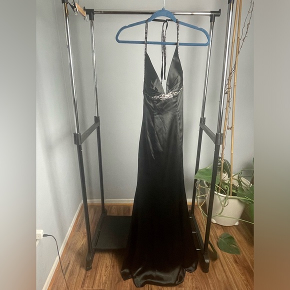 Black Satin Gown with Crystals. XS-S. Worn once. Very Beautiful. Only One Left! - Picture 1 of 4